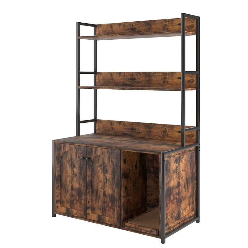 Streamdale Furniture Brown Cat Litter Box Enclosure with Storage & Scratch Pad