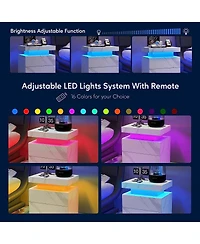 Simplie Fun Nightstand Led Bedside Table Cabinet Lights Modern End Side With 2 Drawers For Bedroom (White Stone)