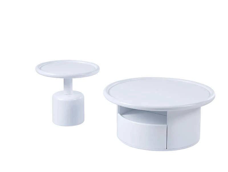 Streamdale Furniture 2 Pieces White Mdf Round Coffee Table Set For Living Room, Bedroom