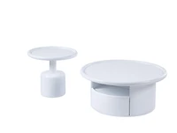 Streamdale Furniture 2 Pieces White Mdf Round Coffee Table Set For Living Room, Bedroom