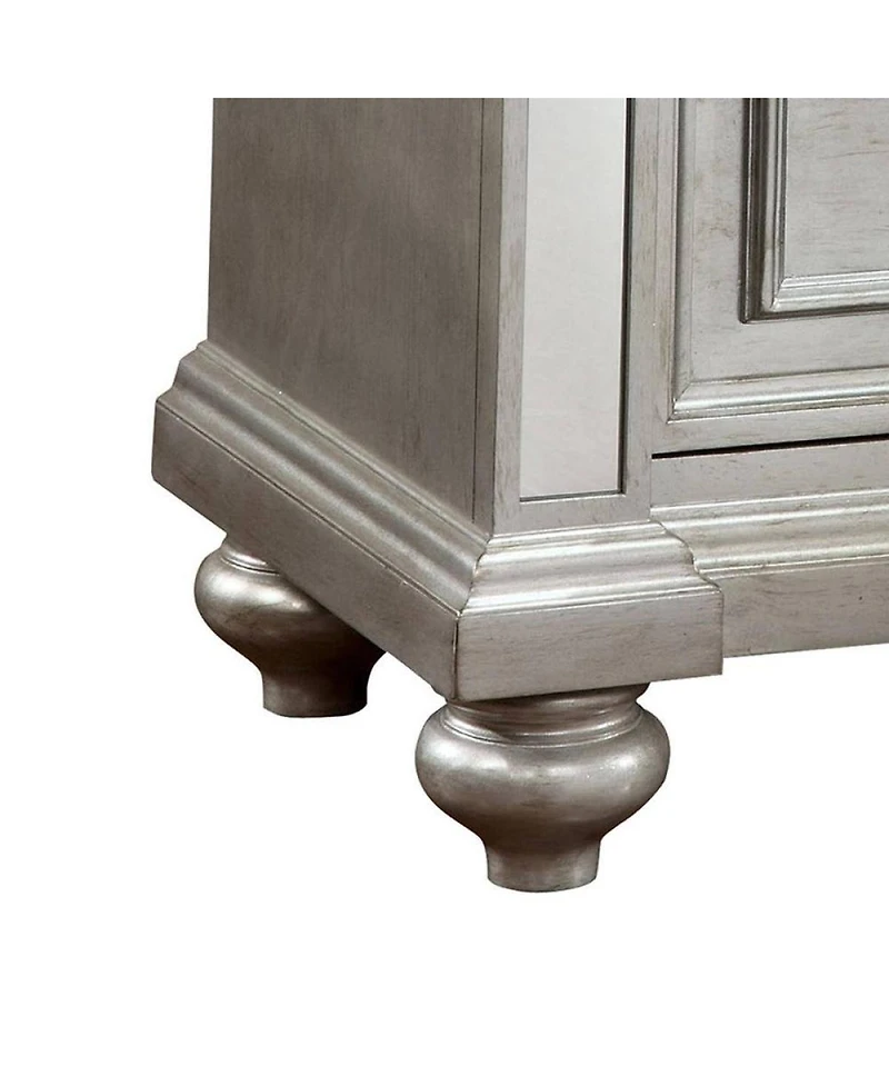 Simplie Fun Glam Silver Nightstand with Mirror Accents and Crystal-like Drawer Pulls