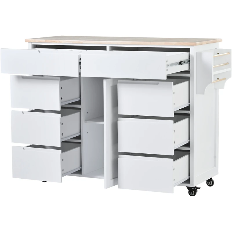 Streamdale Rubber Wood Countertop Kitchen Cart with 8 Drawers