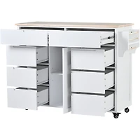 Streamdale Rubber Wood Countertop Kitchen Cart with 8 Drawers