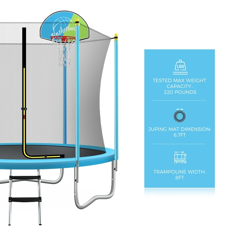 Streamdale Kids' 8FT Trampoline with Safety Enclosure & Basketball Hoop