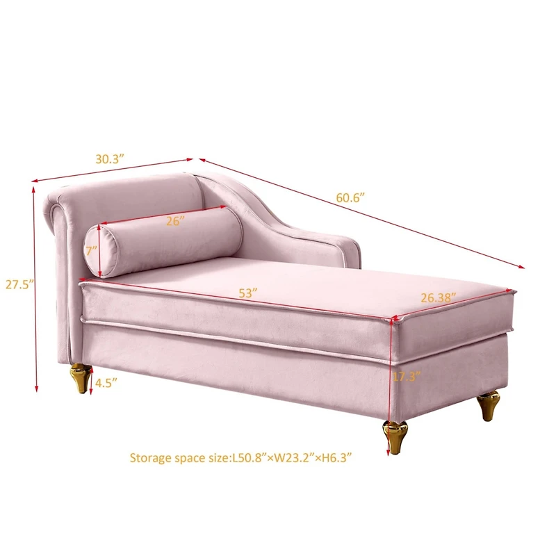 Simplie Fun Modern Upholstery Chaise Lounge Chair With Storage Velvet (Pink)
