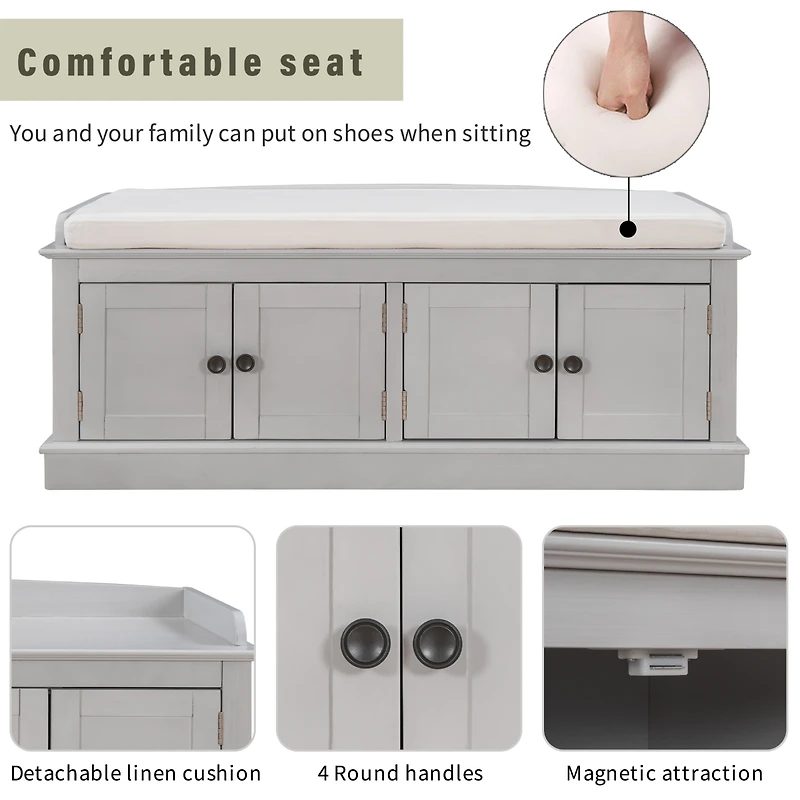 Streamdale 4-Door Storage Bench with Shelves and Cushion