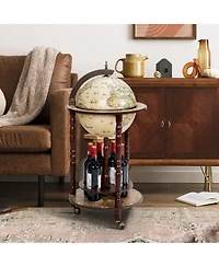 Wooden Globe Bar Cart with Wine Rack and Wheels, Classic Italian Style Design