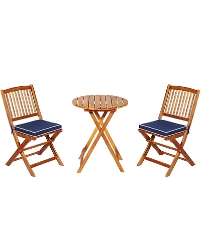Slickblue 3 Pieces Patio Folding Bistro Set with Padded Cushion and Round Coffee Table