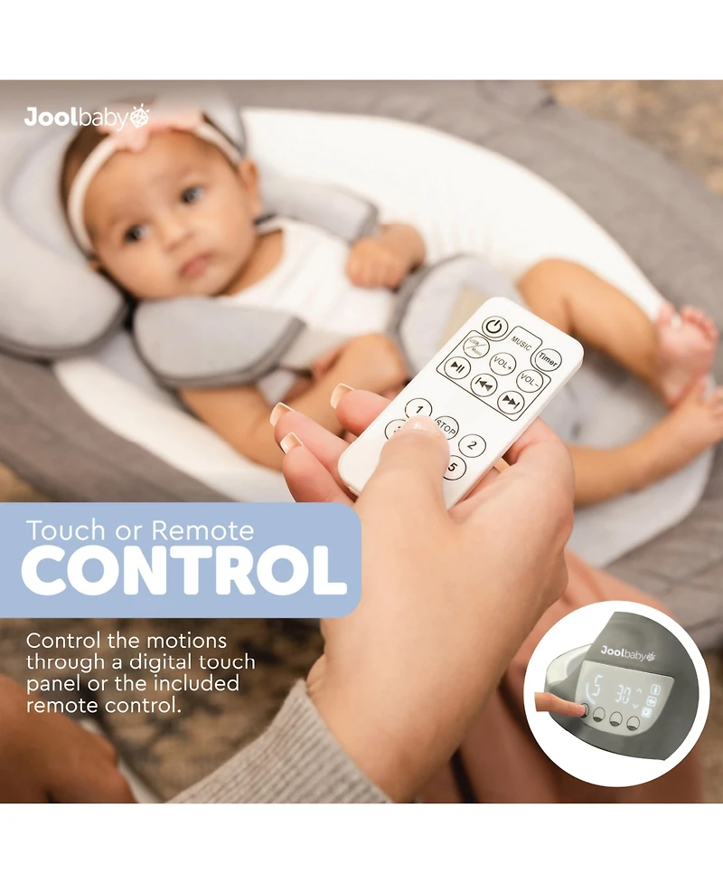 Jool Baby Nova Swing for Newborns - Electric Motorized Infant Swing, Bluetooth Music, 10 Preset Melodies, Remote (Updated Model, Gray)
