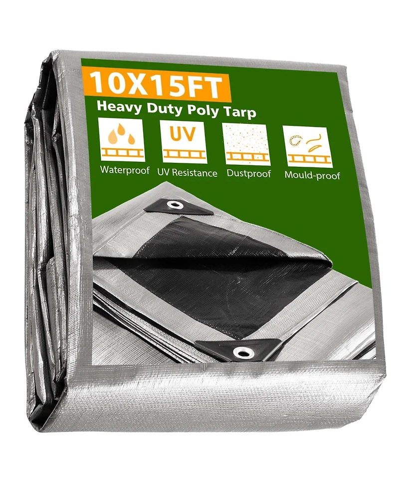 10x15ft Heavy Duty Reinforced Poly Tarp 10-mil All Purpose Canopy Tent Cover Waterproof Tarpaulin