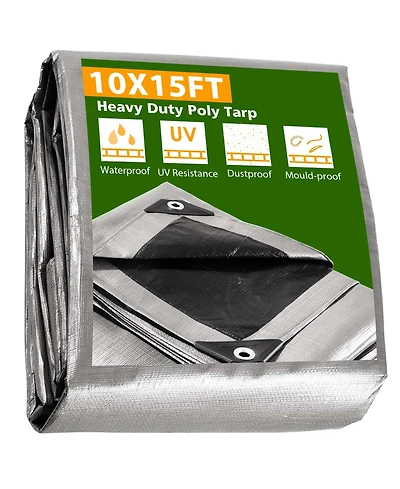10x15ft Heavy Duty Reinforced Poly Tarp 10-mil All Purpose Canopy Tent Cover Waterproof Tarpaulin