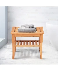 Slickblue Bathroom Bamboo Shower Chair Bench with Storage Shelf