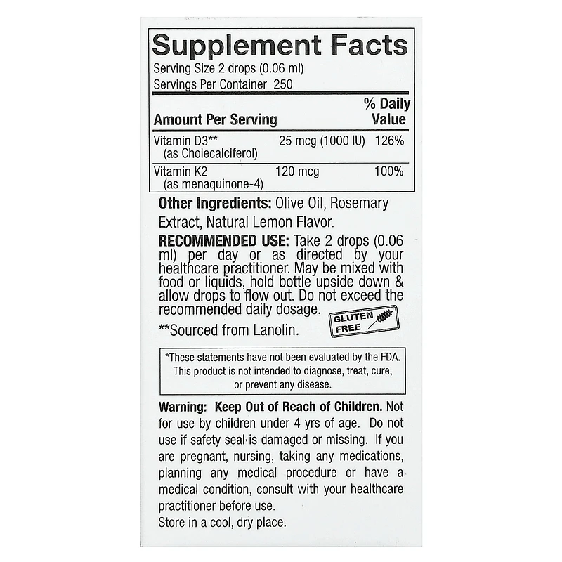 Nature's Answer Vitamin D3 & K2 - 0.5 fl oz (15 ml)
