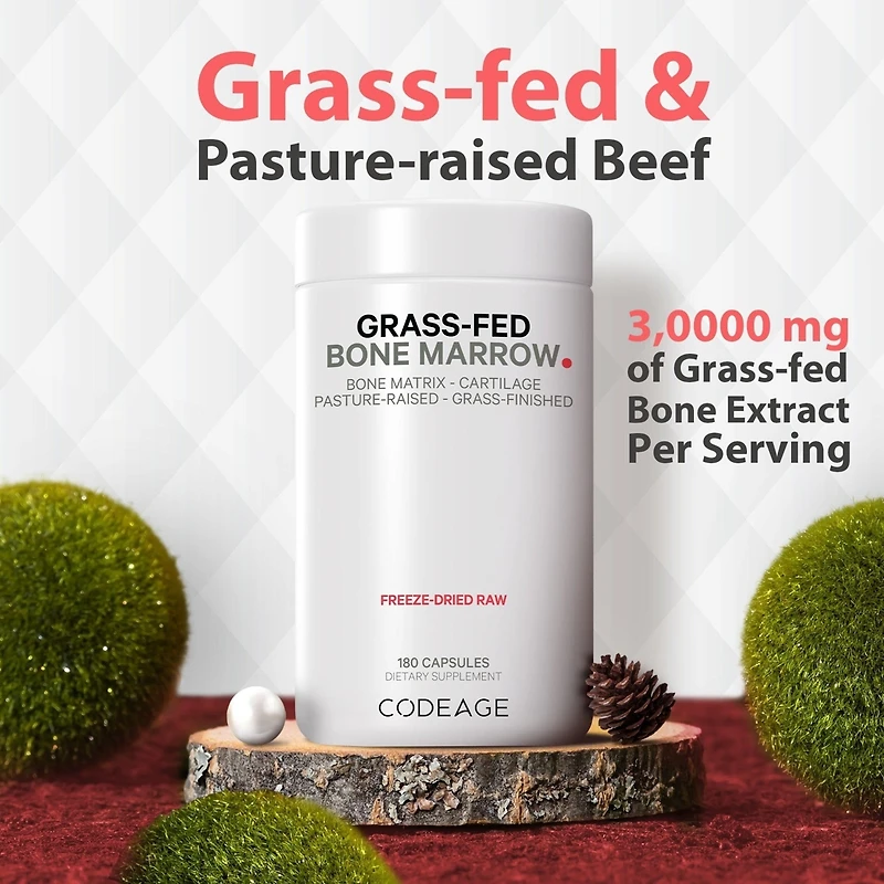 Codeage Grass Fed Bone Marrow Supplement - Freeze Dried, Non-Defatted, & Desiccated Beef Bone Marrow Pills
