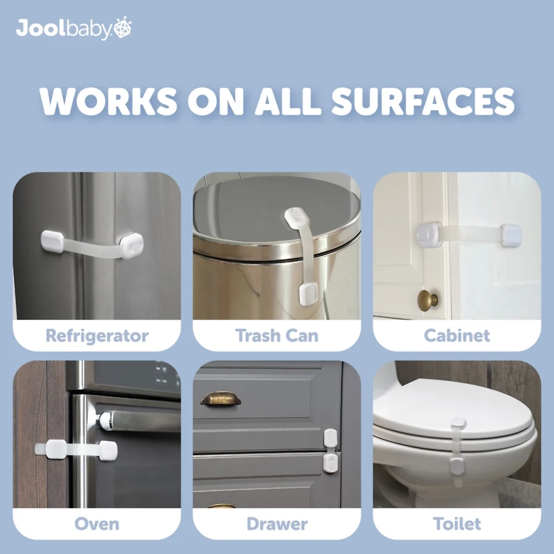 Jool Baby Toddler Multi-Use Safety Strap for Cabinets, Fridges, Drawers, Damage-Free Adhesives Safety Set - 4 Pack