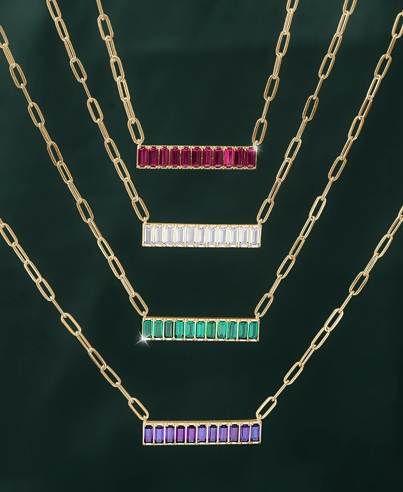 Audrey by Aurate Nano Emerald Color Baguette Bar Pendant Necklace (1 ct. t.w.) Gold Vermeil, 17" (Also White Sapphire Color, Ruby Colo