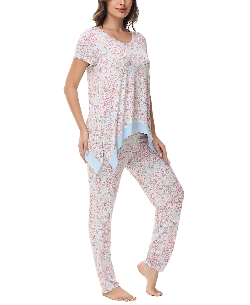 Women's Printed Short Sleeve Tunic with Pant Pajama Set