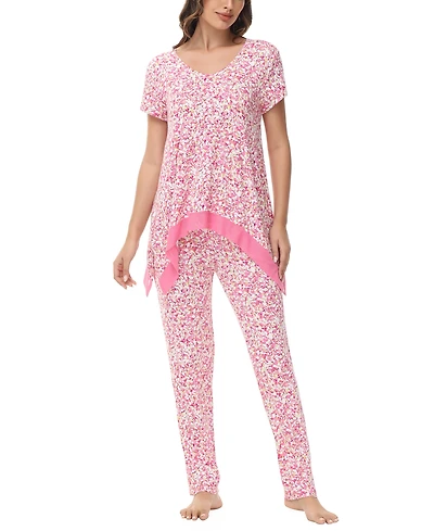 Women's Printed Short Sleeve Tunic with Pant Pajama Set