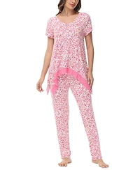 Women's Printed Short Sleeve Tunic with Pant Pajama Set