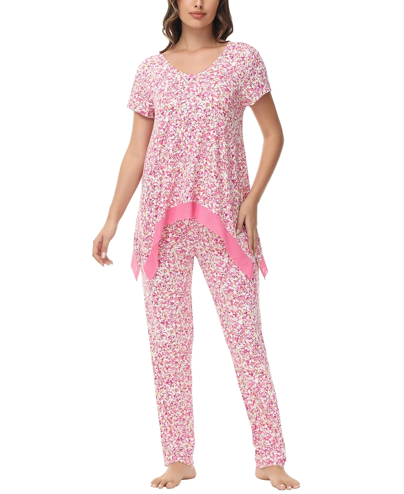 Women's Printed Short Sleeve Tunic with Pant Pajama Set