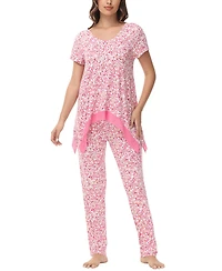 Women's Printed Short Sleeve Tunic with Pant Pajama Set