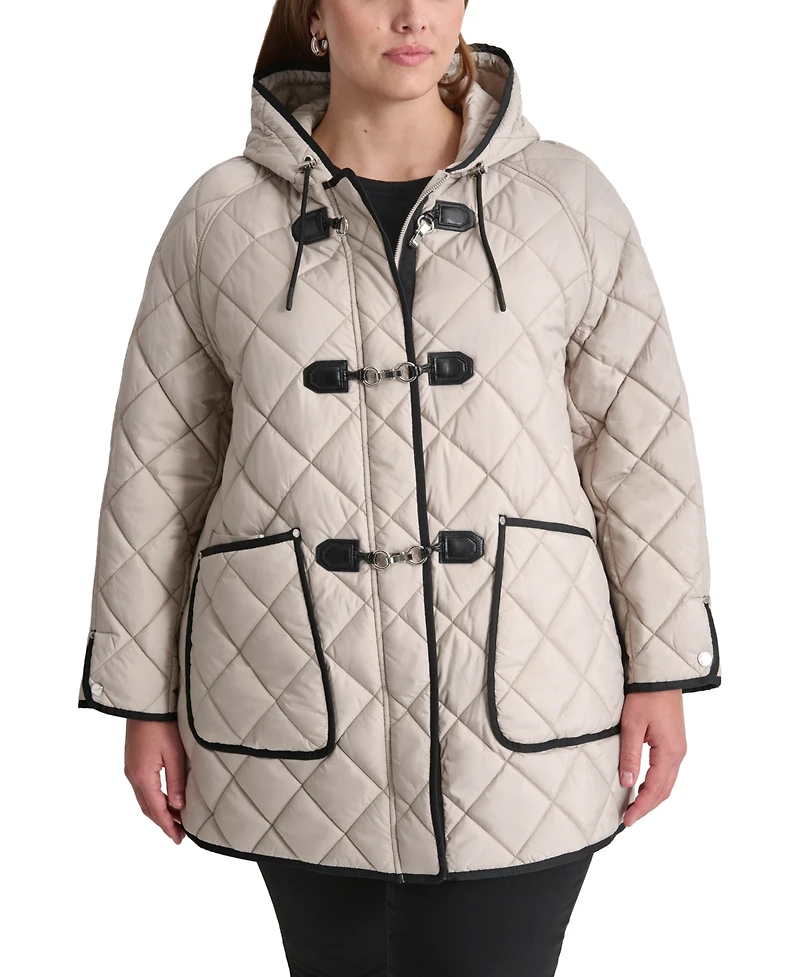 Dkny Plus Hooded Toggle-Front Quilted Coat