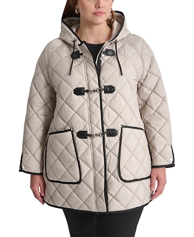 Dkny Plus Hooded Toggle-Front Quilted Coat
