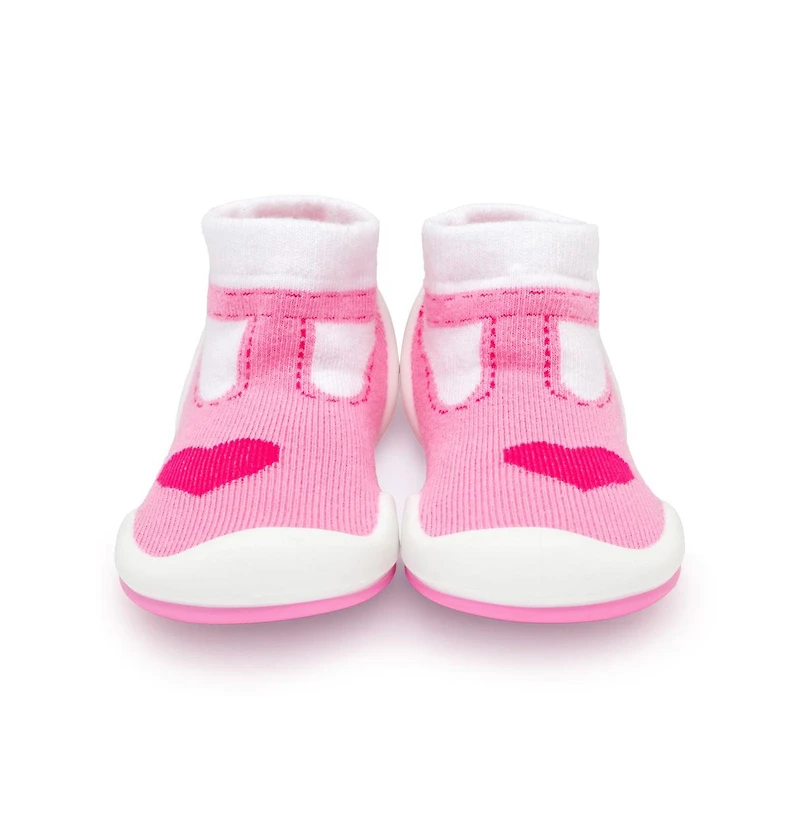 Komuello Infant Girl Breathable Washable Non-Slip Sock Shoes T-Strap Heart