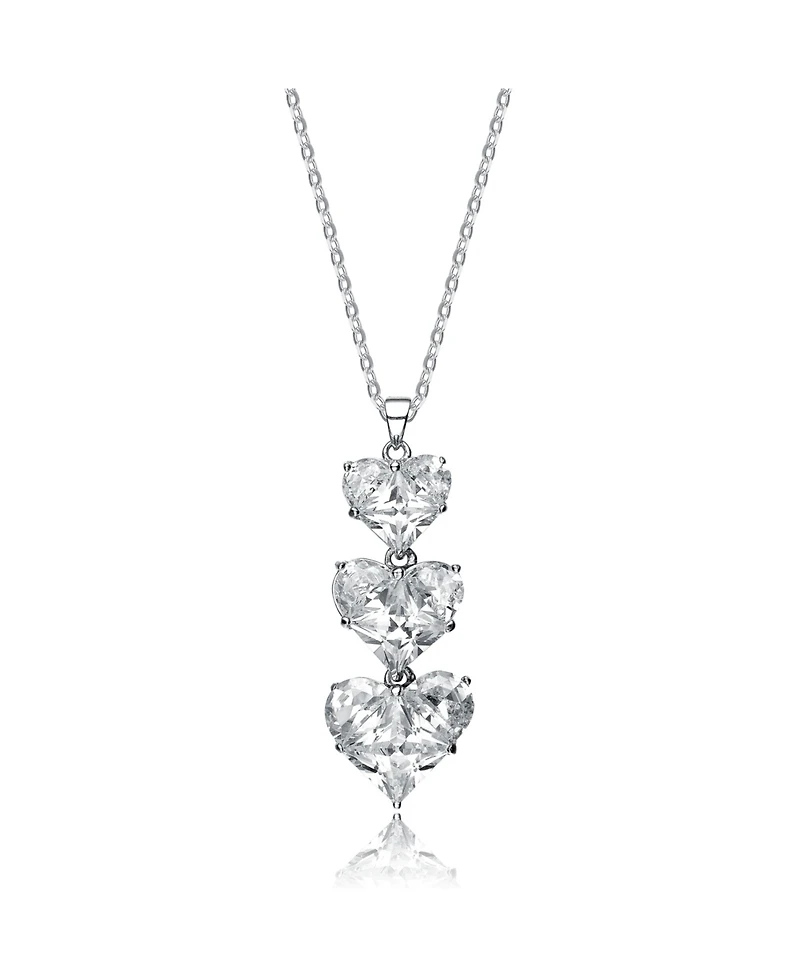 Cubic Zirconia Sterling Silver White Gold Plated Triple Heart Shape Pendant