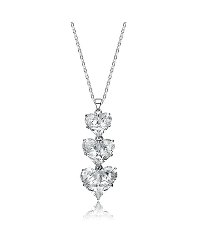 Cubic Zirconia Sterling Silver White Gold Plated Triple Heart Shape Pendant