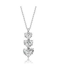 Cubic Zirconia Sterling Silver White Gold Plated Triple Heart Shape Pendant