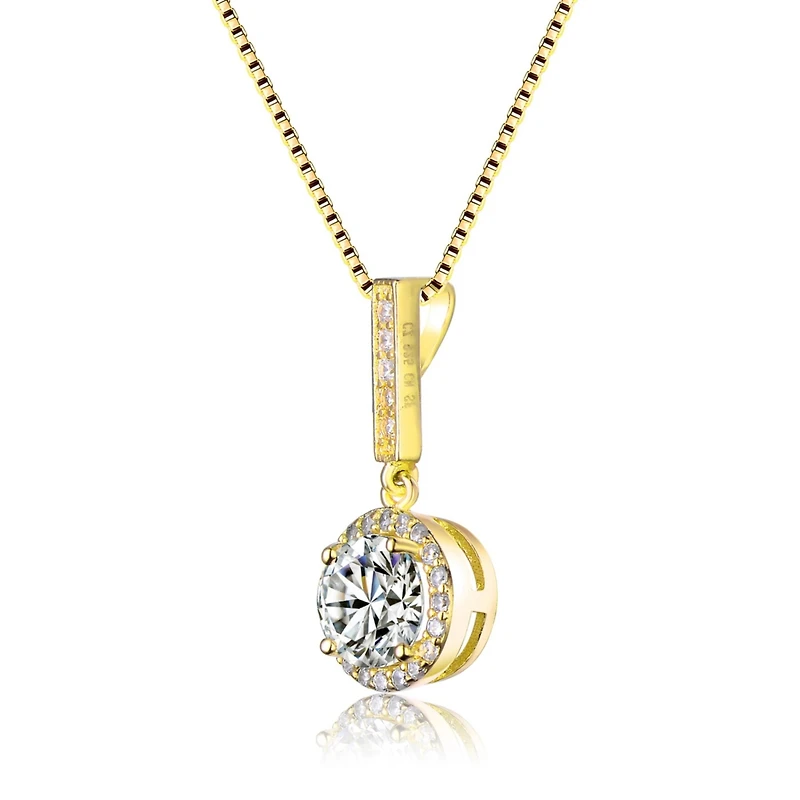 Sterling Silver Overlay Clear Cubic Zirconia Round Solitaire Necklace