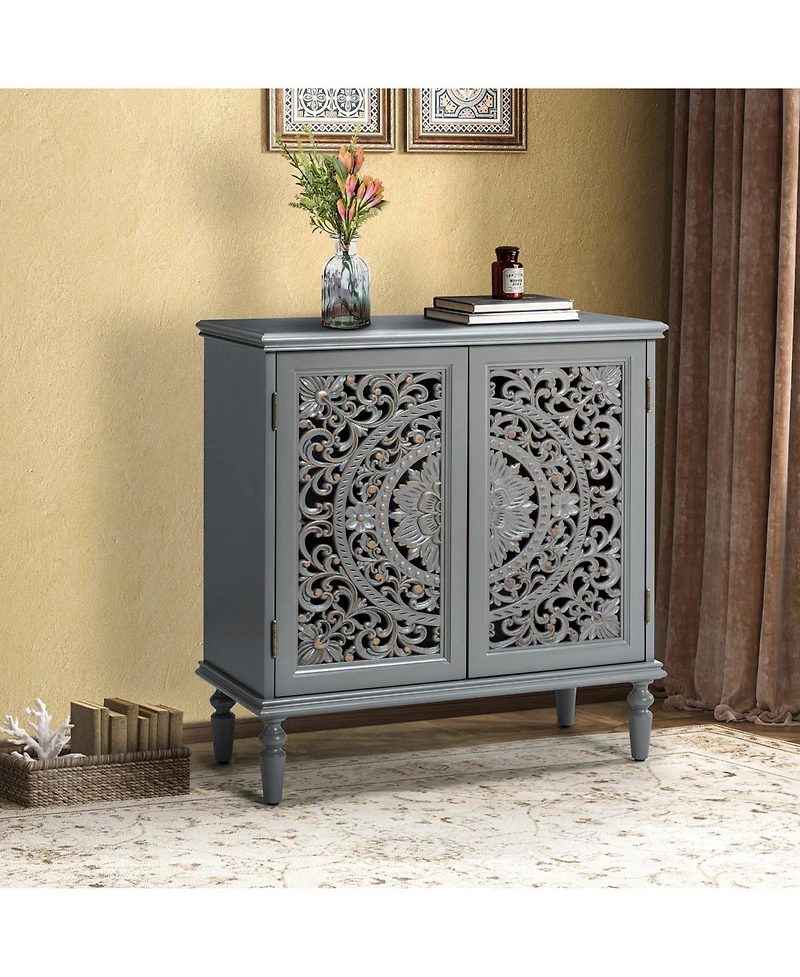 Hulala Home Ismenides Transitional 32" Tall 2-Door Accent Cabinet with Floral Design