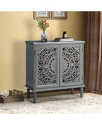 Hulala Home Ismenides Transitional 32" Tall 2-Door Accent Cabinet with Floral Design