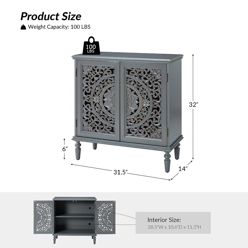 Hulala Home Ismenides Transitional 32" Tall 2-Door Accent Cabinet with Floral Design