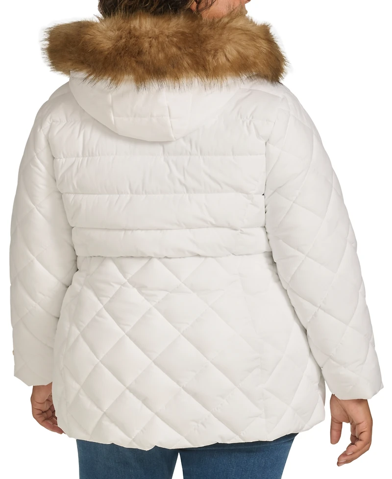 Tommy Hilfiger Plus Size Faux-Fur-Trim Hooded Puffer Coat, Created for Macy's
