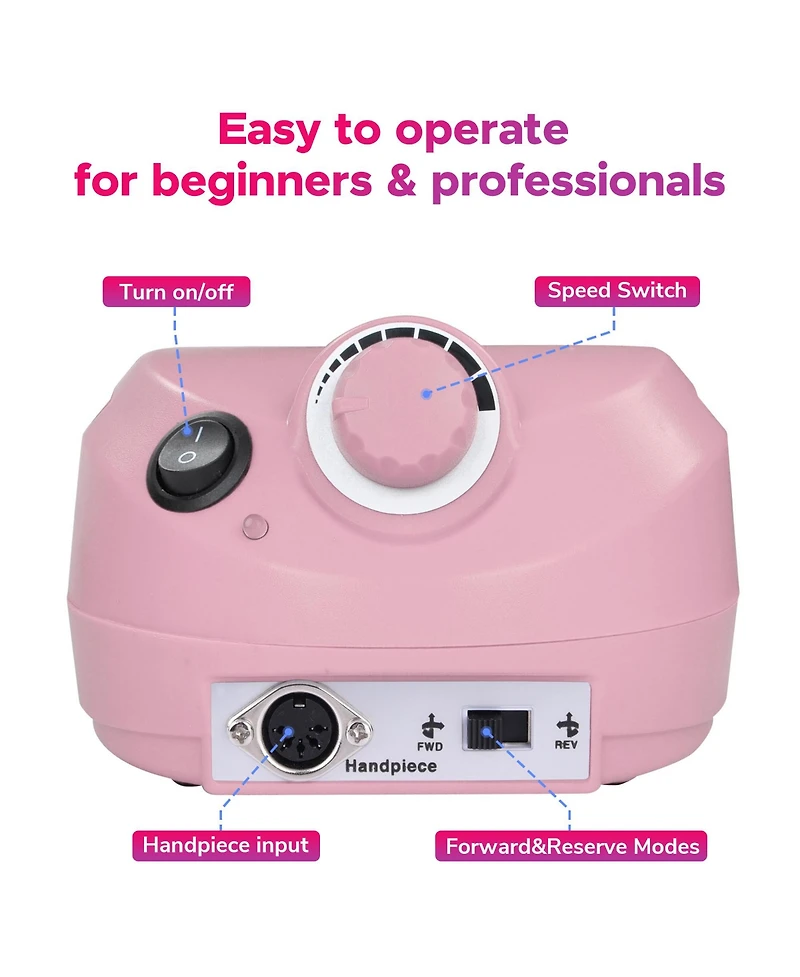 Byootique 30000RPM Pro Pink Electric Nail Drill File Buffer 6 Bits Manicure Pedicure Kit