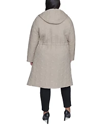 Karl Lagerfeld Paris Plus Size Hooded Quilted Anorak Coat, Created for Macy's