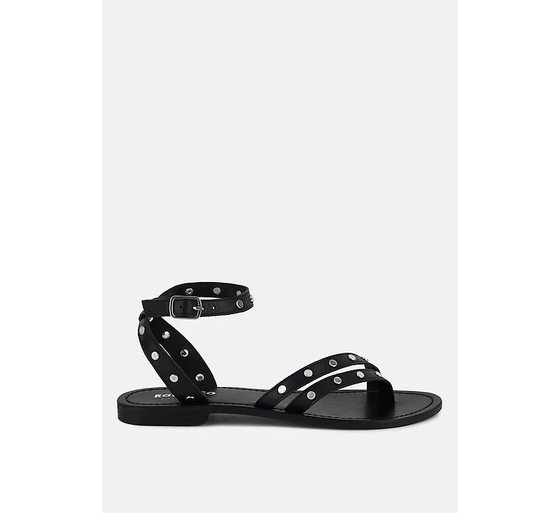 Oprah Womens Studs Embellished Flat Sandals