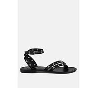 Oprah Womens Studs Embellished Flat Sandals