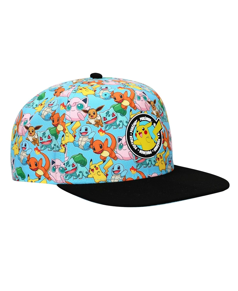 Pokemon Boys Characters Aop Youth Light Blue Snapback Cap