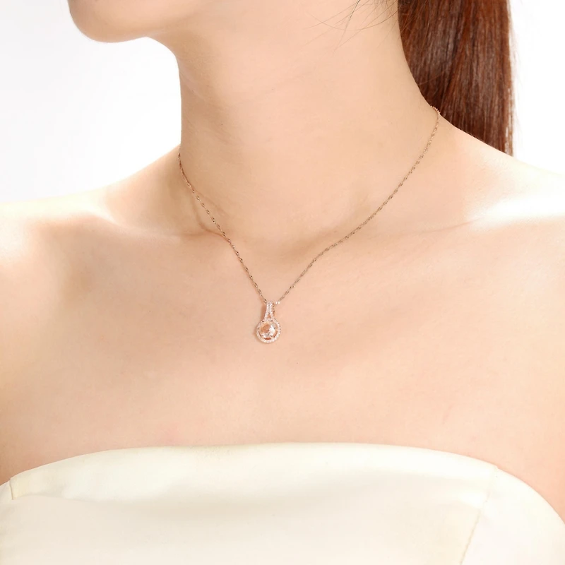 Sterling Silver 18K Rose Gold Overlay Champagne Cubic Zirconia Pendant