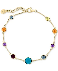 Effy Multi-Gemstone (3-1/3 ct. t.w.) & Turquoise Bezel Set Link Bracelet in 14k Gold