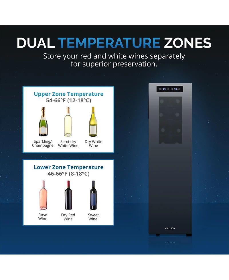 Newair Shadow-t Series Wine Cooler Refrigerator 18 Bottle Dual Temperature Zones, Freestanding Mirrored Wine Fridge with Double-Layer Tempered Glass D