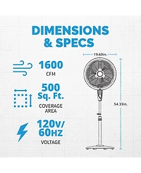 Newair Outdoor Misting Fan and Pedestal Fan in Black, Cools 500 sq. ft. with 3 Fan Speeds and Wide-Angle Oscillation