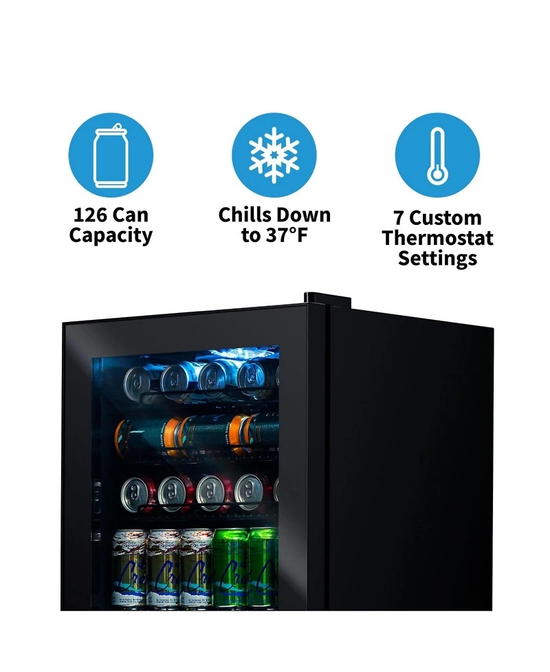 Newair 126 Can Freestanding Beverage Fridge in Onyx Black with Adjustable Shelves