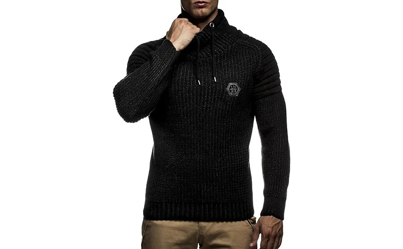 Leif Nelson Men's Knitted Winter Pullover with Shawl Collar Sweater Hoodie Sweatshirt Slim Fit Long Sleeve