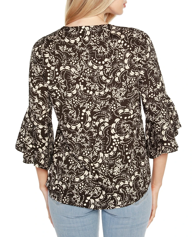 Belldini Black Label Printed Ruffle Sleeve Top