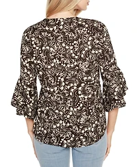 Belldini Black Label Printed Ruffle Sleeve Top