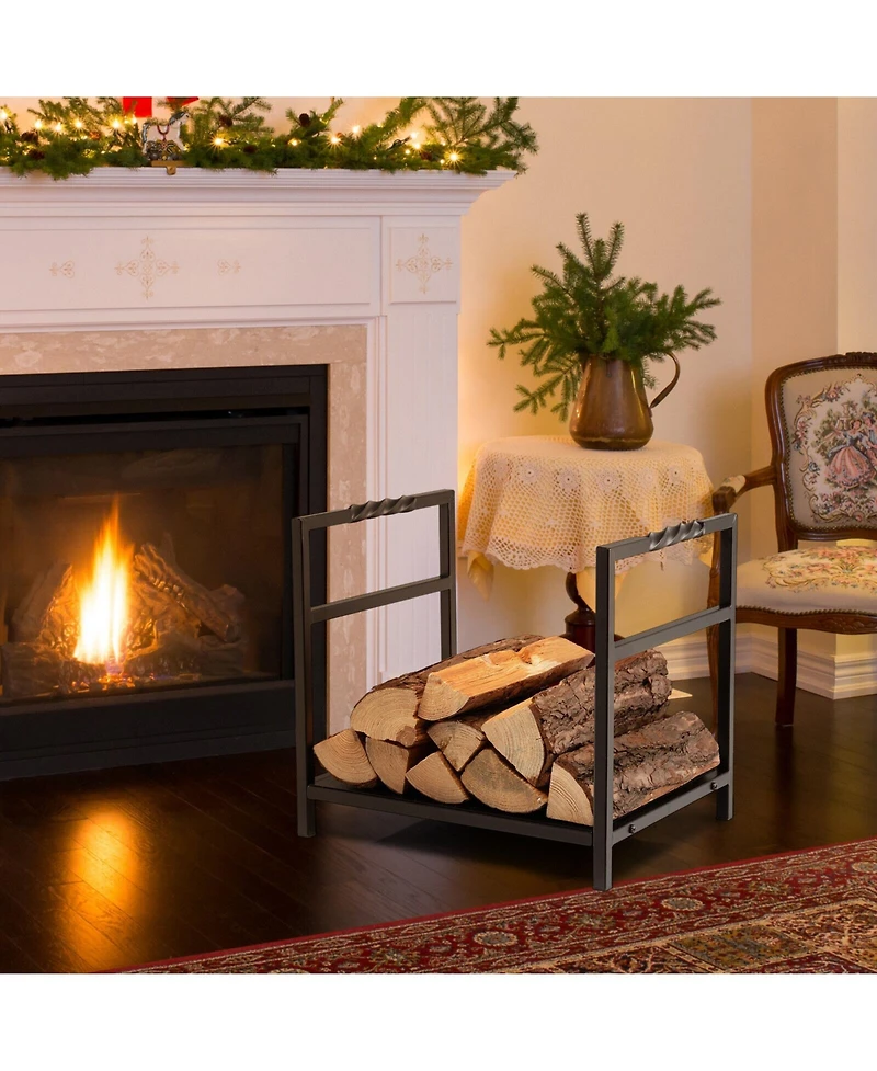 Slickblue Firewood Log Rack with Unique Handle and Raised Feet-Black